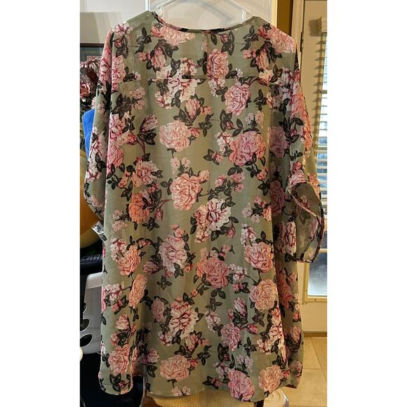Girl Soul Beautiful Sheer Floral Kimono Style Drape Pink Olive Green Size 2x - Picture 2 of 5